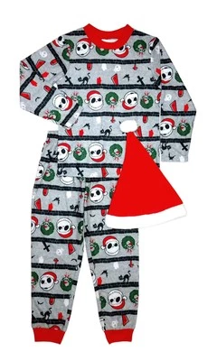 Jack Skellington Boy's Girl's Christmas Print Soft Pajama Set with Santa Hat - Image 1 of 3