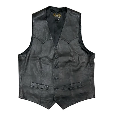 Chaleco de Cuero Scully Western Para Hombre Talla 38 Negro Botón Vaquero Moto Yellowstone Foto 1 de 4