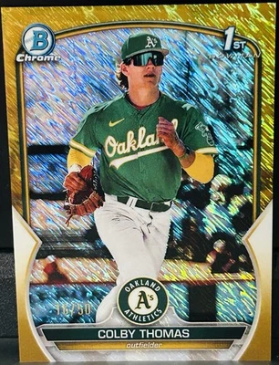 2023 1st Bowman Chrome Gold /50 Colby Thomas RC Shimmer Oakland Athletics - Image 1 of 2