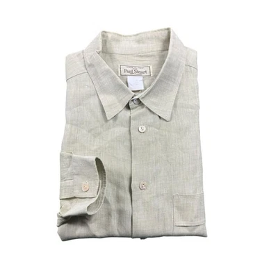 Paul Stuart Pure Linen Tan Woven Men’s L/S Button Front Size Large  - Image 1 of 4