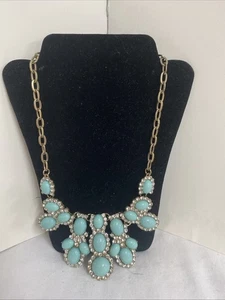 Rhinestone Cluster Bib Collar Statement Necklace Faux Turquoise - Picture 1 of 3
