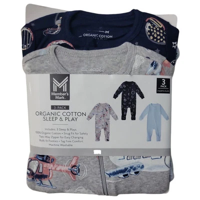 Paquete de 3 Member's Mark Baby de algodón orgánico suave para dormir y jugar Foto 1 de 3