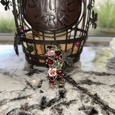 Brighton Flower Fashion Bangle Bracelet Rose Flowers with Red Gem Green Leaves - Image 1 of 4