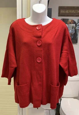 Chaqueta Cárdigan Kasper Mujer Rojo Vibrante Tejida Manga 3/4 Talla Grande 1X Usada en Excelente Condición Foto 1 de 4