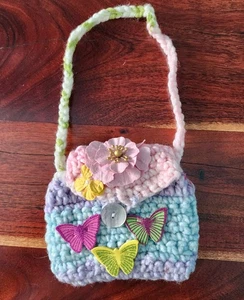 Crotchet Multicolored Striped Butterfly Kids Purse (Handmade In Arizona) - Picture 1 of 3