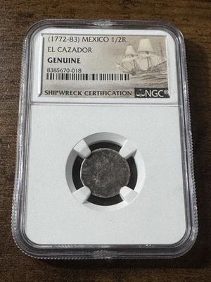 1772-1783 El Cazador Mexico Shipwreck 1/2R Silver Coin NGC Whole Coin 🔥 🪙  - Image 1 of 4