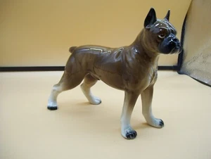 Statuina Bulldog maschio bianco marrone ceramica vintage cane alto 7,25" - Foto 1 di 11