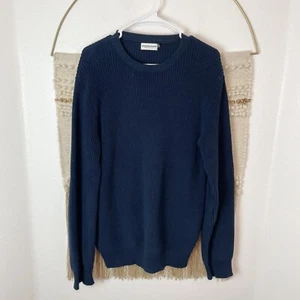 American Trench Knit 100% Cotton Sweater Sz M Navy Blue Made In USA - Picture 1 of 6