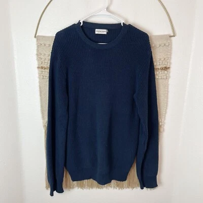 American Trench Knit 100% Cotton Sweater Sz M Navy Blue Made In USA - Image 1 of 4