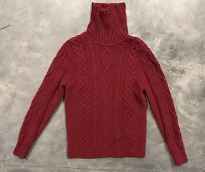 Maglione Eddie Bauer vintage donna L maglia cavo pescatore collo tartaruga marrone - Foto 1 di 4