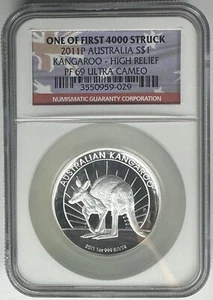 2011 P Australia $1 High Relief Silver 1oz Proof Kangaroo NGC PF 69 Ultra Cameo - Picture 1 of 4