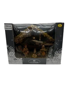 Nativity Set Euromarchi Wood Crib ITALY Lights Up Mary Joseph Jesus 12" x 10 NEW - Picture 1 of 8