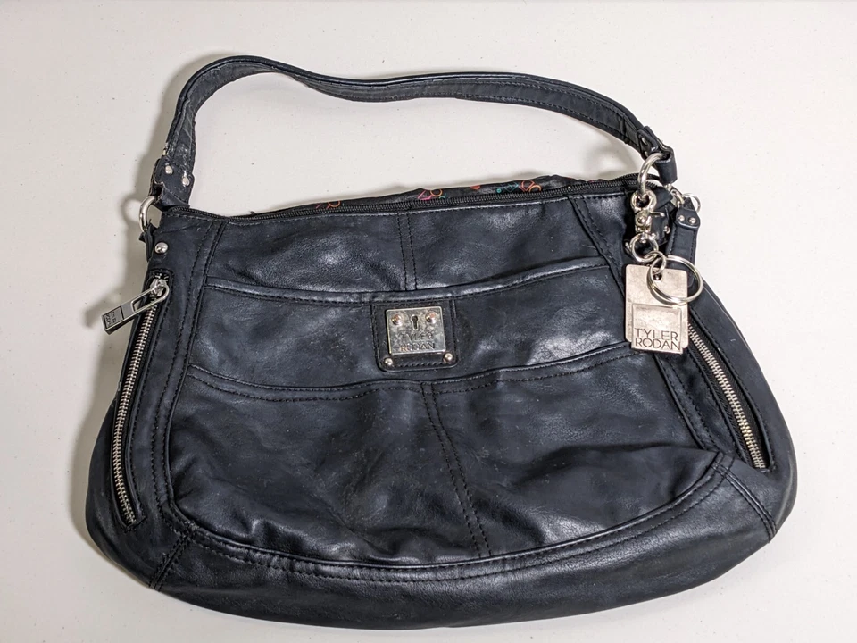 Tyler Rodan Black Faux Leather Purse Handbag Multi Pocket Compartment - Image 1 of 4