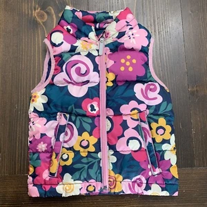 Girls' Hanna Andersson Down Puffer Vest Size 90 US size 3t Floral Print Pockets - Picture 1 of 9