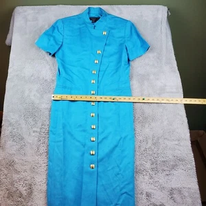 Cynthia Howie Linen Maxi Dress Women 8 Blue Short Sleeve Buttons Maggy Boutique - Picture 1 of 8