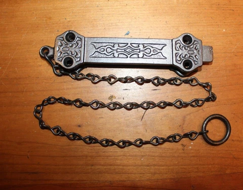 Restored Antique Cast Iron French Door Jamb Flush Mounted Chain Lock O-44 Cover