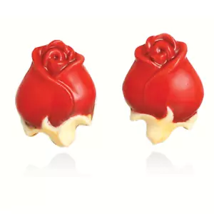 Franz Porcelain - Rhodium Earrings - Red Rose - Picture 1 of 1