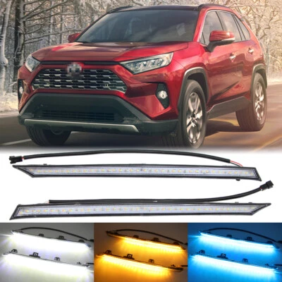 3 Color LED DRL Daytime Running Light for Toyota RAV4 2019-2023 w/ Dynamic Turn - Image 1 of 4