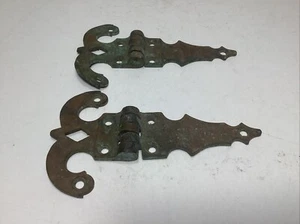 2 Antique Fancy Large Solid Brass Door Hinges for Walk In Cooler Freezer 1890s - Bild 1 von 8