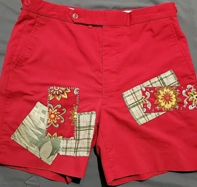 Винтажные мужские шорты Aureus Seersucker Chino 32 красные переработанные нашитые для гольфа уникальные  - Изображение 1 из 4