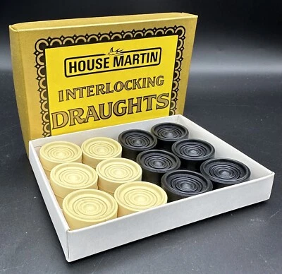 Vintage Boxed House Martin Interlocking Plastic Black & White Draughts, New - Image 1 of 4