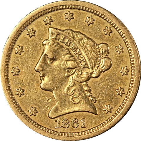 1861-S Liberty Gold $2.50 XF/AU Details Key Date Nice Eye Appeal Nice Strike Cover