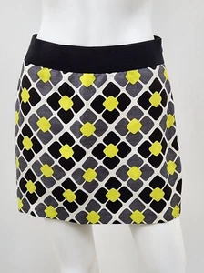Milly Geo Print Skirt Black Yellow Size 2 Linen Silk - Picture 1 of 4