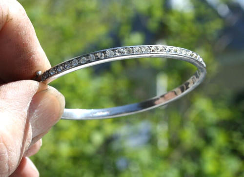 Vintage Givenchy Signed Silver Tone & Clear Rhinstone Thin Bangle Bracelet