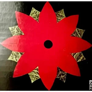 Red Velvet Christmas Tree Skirt Green Poinsettia leaves with Gold stitching 52” - Picture 1 of 5