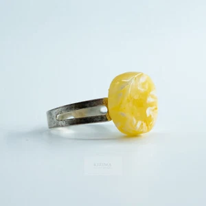 USA Ring Certified Gold Round Natural Amber Authors design Handmade KIZIMA - Picture 1 of 4