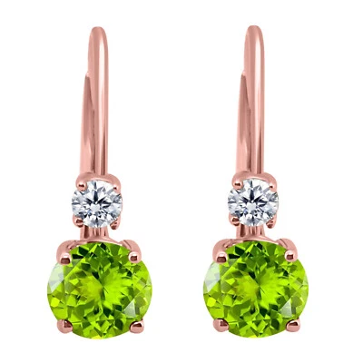 1.8 Carat Natural Peridot Gemstone & Diamond Leverback Earrings in 14K Gold - Image 1 of 4