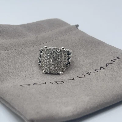 Anillo David Yurman Plata Esterlina Wheaton 16x12mm Pavé Diamantes Talla 9 Foto 1 de 4