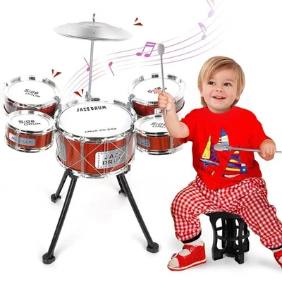 TWFRIC Toy Drum Kit for Kids 3-5 Upgraded Toddler Rock Drum Set with 5 Drums ...
