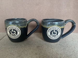 Set Of 2 Grey Fox Studio Pottery Coffee Mug Corner Grind Coffee Shop Elburn IL - Picture 1 of 4