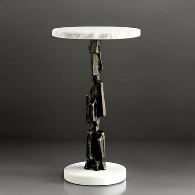 Nueva mesa brutalista de granito blanco y bronce al estilo de Paul Evans Foto 1 de 2