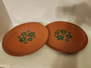 Vintage MCM Hand Painted Round Lacquer Platters Floral Pattern - Picture 1 of 3