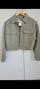 Abercrombie & Fitch NEW Dusty Olive Green Snap Front Crop Bomber Jacket Size S - Picture 1 of 8
