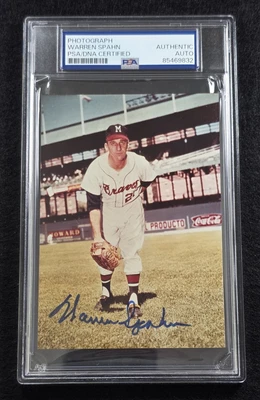 WARREN SPAHN Signed Photo-HALL OF FAME-MILWAUKEE BRAVES-PSA - Image 1 of 4