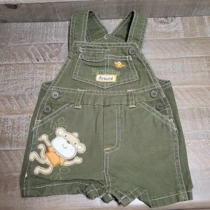 Baby Rebels Overaĺls Shortalls Sz 0-3M Green Monkey Hanging Around 100% Cotton - Picture 1 of 13