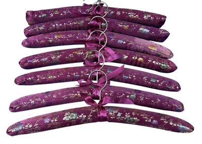 Vtg Clothing Hangers Padded Satin Lot of 7 Shabby Chic Burgundy Closet 15"/16" - Image 1 of 4
