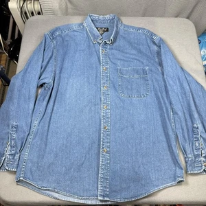Eddie Bauer Denim Shirt Mens Large Blue Button Front Long Sleeve 100% Cotton - Picture 1 of 4