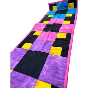 NUOVO Tavolo Hop Scotch Block Runner fatto a mano righe dai colori vivaci sul retro - Foto 1 di 4