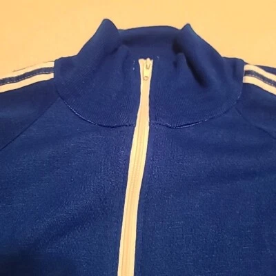 Jaqueta de aquecimento masculina vintage anos 60 grande azul royal Creslan listra acrílica corrida - Imagem 1 de 4