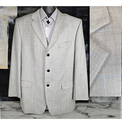 Jones New York Sport Coat Mens 44L Gray Plaid Wool 3 Button Ventless - Изображение 1 из 4