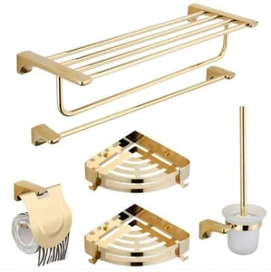 Bathroom Gold 6PCS Bath Accessory Sets Towel Rail/Paper Holder/Toilet brush - Picture 1 of 10