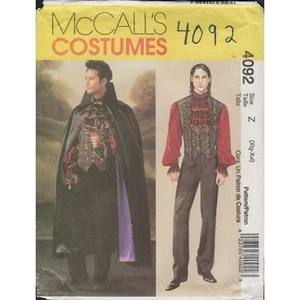McCalls 4092 Mens Vampire Goth Cape Jabot Vest Costume Pattern Size XL XXL Uncut - Picture 1 of 4