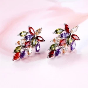 Mona Lisa Natural Amethyst Peridot Morganite Garnet Silver Stud Hook Earrings - Picture 1 of 5