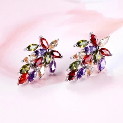 Mona Lisa Natural Amethyst Peridot Morganite Garnet Silver Stud Hook Earrings - Image 1 of 4