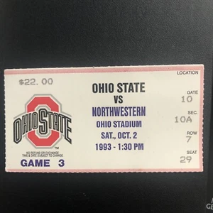 Biglietto 10/2 Northwestern at Ohio State Football 1993 Stub Eddie George - Foto 1 di 2
