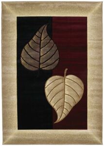 LEAVES burgundy CONTEMPORARY 2x8 area rug BORDER runner: Actual Size 2'7" x 7'4"